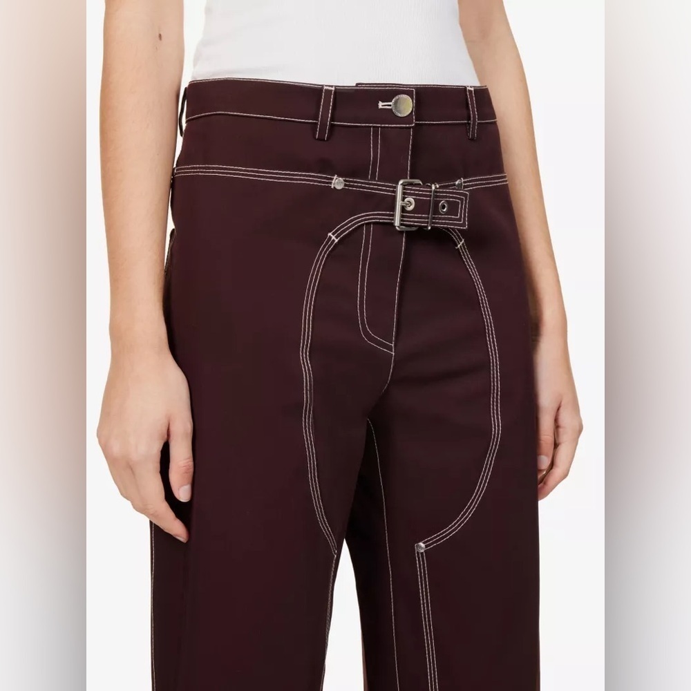 New Stella McCartney Buckle Embellished High Rise Cotton Trousers Brown Sz 46 - Picture 13 of 16